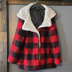 Steve Madden Red and Black Checkered Teddy Jacket